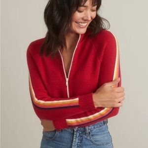 Marine Layer half zip sweater XS red with colorful stripes on sleeves